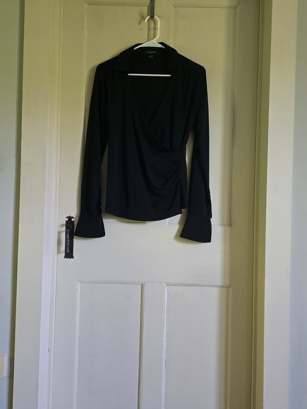 Banana Republic Black Wrap-Front Long Sleeve Blouse